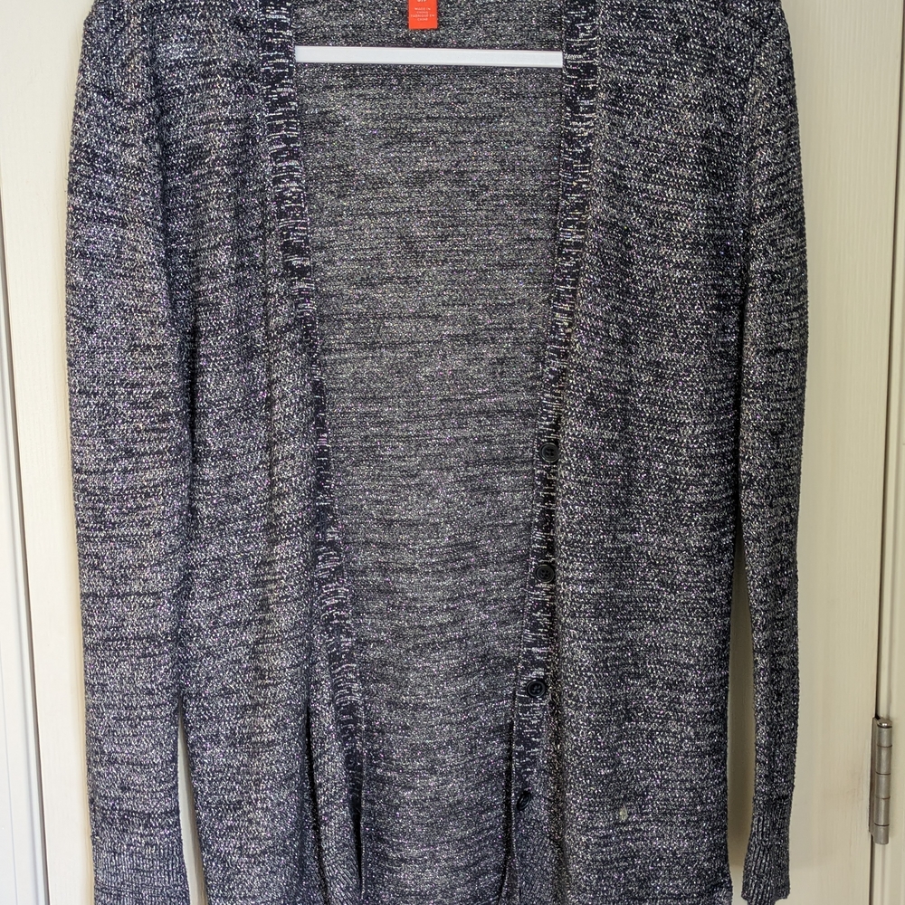 Joe Fresh S Navy Cardigan With Silver Metallic Thread
